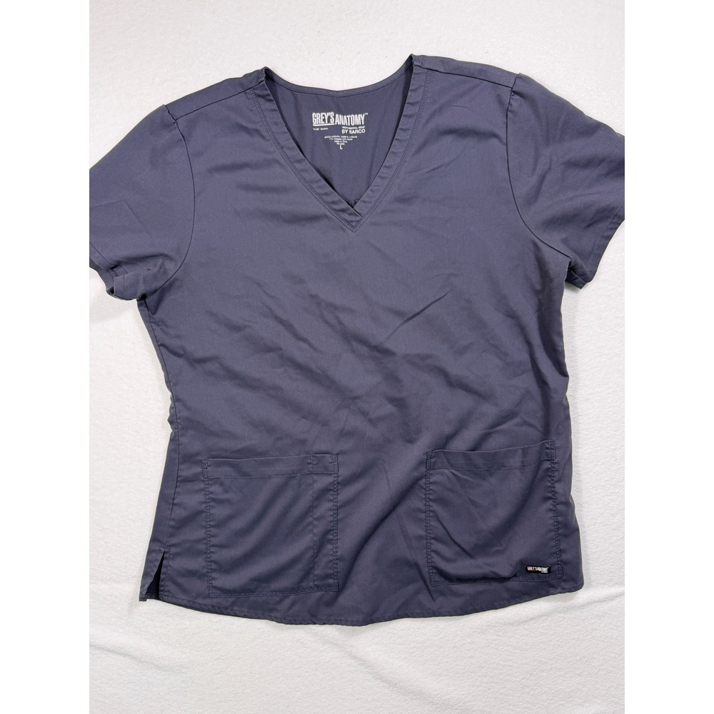 Grey's Anatomy Scrub Top Women Large Gray V-Neck Pocket 71166 Professional Wear